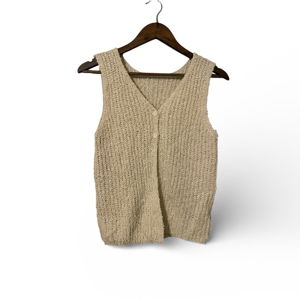 Boho Style Sweater Vest in Natural Beige Women’s Size Small